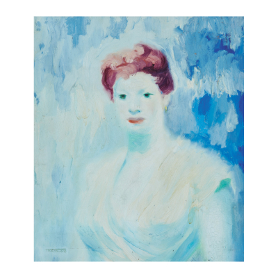 Casimir Martínez Tarrassó (Barcelona, 1898-1980)  Retrato de dama.  Óleo sobre tela. Firmado. 