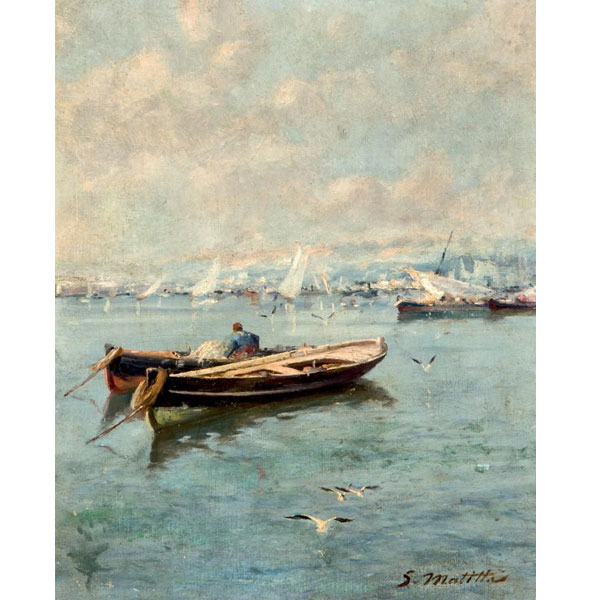 Segundo Matilla (1862 - 1937).  &quot;Marina&quot;. Óleo sobre lienzo.