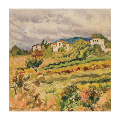 Nicolau Raurich Petre (Barcelona, 1871-1945) Visión de pueblo. Óleo sobre tela. 