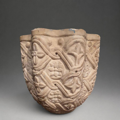 Benditera rom&aacute;nica con decoraci&oacute;n de roleos vegetales, Francia, Siglo XII - XIII.   Piedra caliza tallada.