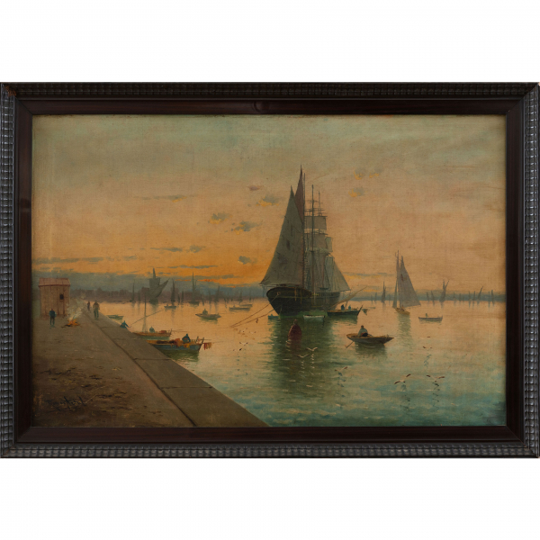 "Puerto pesquero".  MANUEL RAMOS ARTAL (Madrid, 1855 - 1916).  