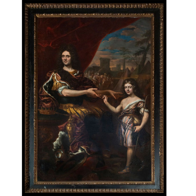 Escuela Holandesa XVII - El joven luchador David ante el rey Saúl (una alegoría del rey Luis XIV).    Óleo sobre lienzo.