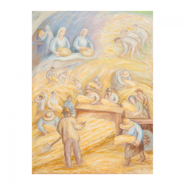 Manuel Colmeiro (Silleda, Pontevedra, 1901-A coruña, 1999).  Recolección.  Óleo sobre tela. Firmado.