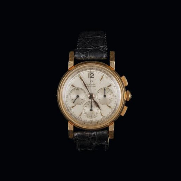 Reloj de pulsera para caballero marca OMEGA, realizado en oro amarillo de 18 K.