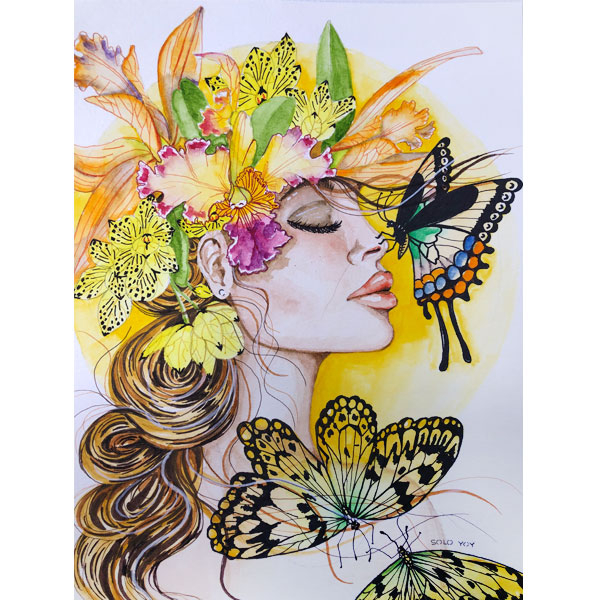SOLO YOY. &quot;La Mariposa&quot;. Colección Ella y su animal de poder, 2025.  Acuarela pintada a mano.