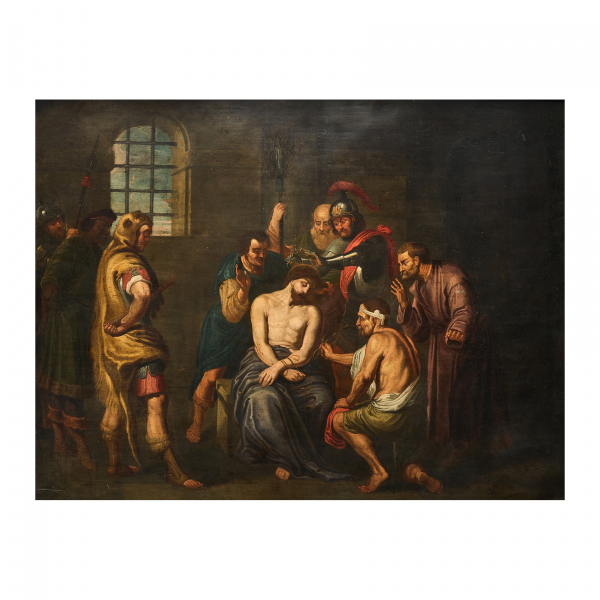 Escuela flamenca, s.XVII.  &quot;La Coronación de espinas&quot;.  Óleo sobre cobre.