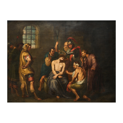 Escuela flamenca, s.XVII.  &quot;La Coronación de espinas&quot;.  Óleo sobre cobre.