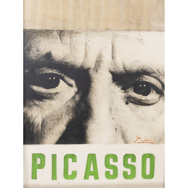 Pablo Ruíz Picasso (Málaga, 1881-Mougins, Francia, 1973)  Sin título.  Cartel adherido a tabla. Firmado 