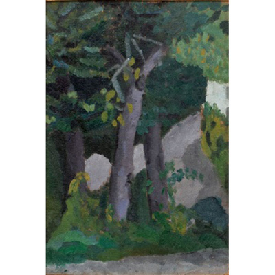 DANIEL VÁZQUEZ DÍAZ  (Nerva, Huelva 1881 - Madrid 1969) &quot;Árboles en Fuenterrabía&quot; Óleo / Lienzo pegado a cartón 