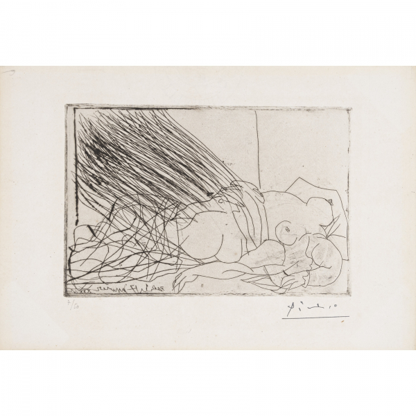 Pablo Ru&iacute;z Picasso (M&aacute;laga, 1881-Mougins, Francia, 1973)  Nu Couch&eacute;.  Grabado al aguafuerte sobre papel. Firmado 