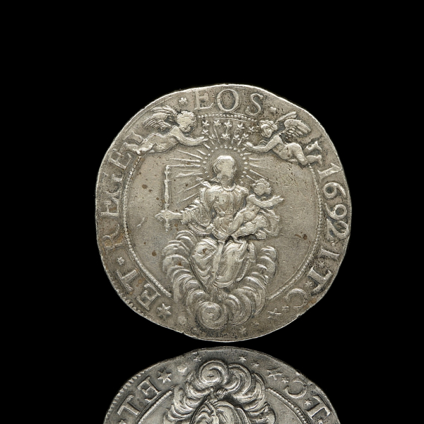 Moneda de plata &quot;Dos escudos de Génova&quot;, 1692.   