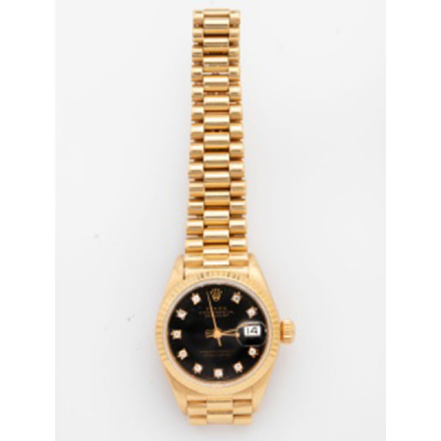 Reloj señora Rolex en oro amarillo Oyster President Datejust con 10 diamantes