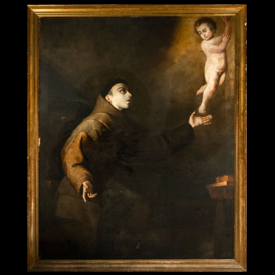 Seguidor de JOSÉ DE RIBERA (Játiva, 1591 - Nápoles, 1652) &quot;San Antonio de Padua&quot;. Óleo sobre lienzo.