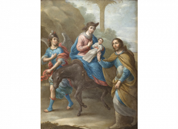 NICOLAS ENRIQUEZ DE VARGAS (1704-1790). La Visitación, La Adoración de los Reyes Magos, la Huída a Egipto y la Presentación del Niño en el Templo, 1765. Cuatro óleos sobre cobre.