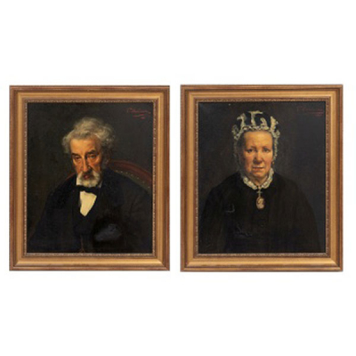 ESCUELA EUROPEA   (Fin S. XIX - Pp. S. XX)  &quot;Retrato de Señora y Retrato de caballero (pareja)&quot;  Óleo / Lienzo 