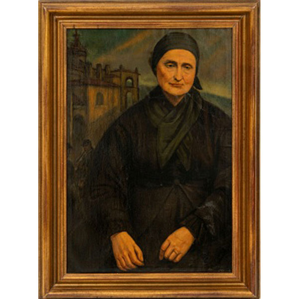 MANUEL LOSADA   (Bilbao 1865 - 1949)  "Aldeana, Iglesia de San Antón y Txistularis" 