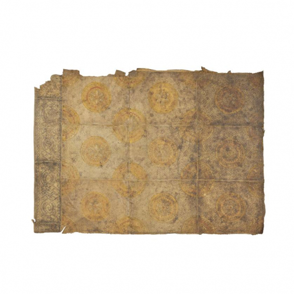 Gran pieza de guadamecí en piel. Trabajo español, circa 1500.