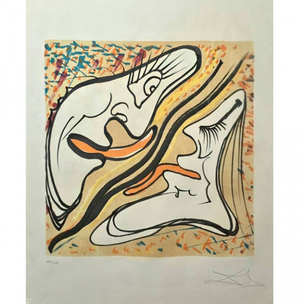 Salvador Dal&iacute;. Les Vitraux. "Abrazo alucin&oacute;geno" 1974s.  Litograf&iacute;a original firmada y numerada a mano por el artista en edici&oacute;n limitada. 