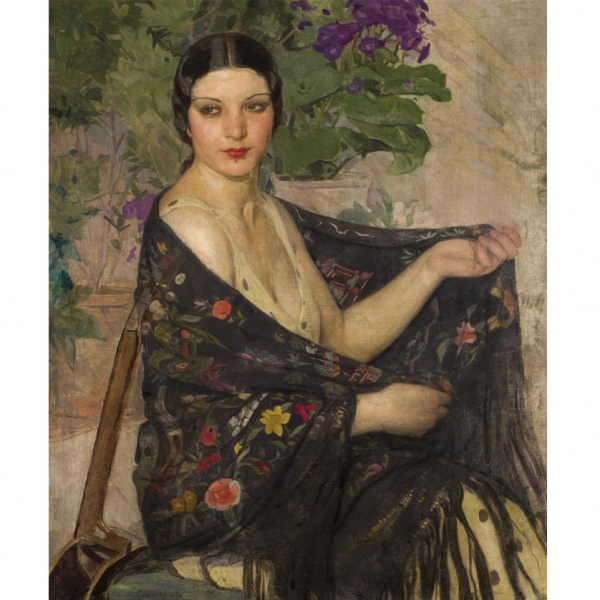 Anselmo Miguel Nieto.    &quot;Joven con mantón de flecos (c.1935)&quot;. Óleo sobre lienzo. Firmado en el ángulo inferior izquierdo.