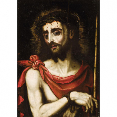 Luis de Morales (1509 - 1586). &quot;Ecce Homo&quot;. Óleo sobre tabla.