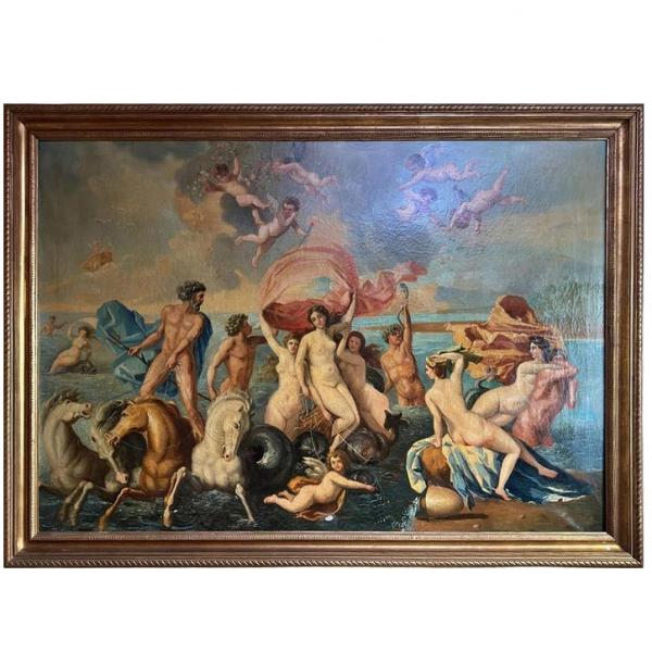 "El Triunfo de Venus" Gran óleo mitológico, círculo de Nicolas Poussin, siglo XIX.   Óleo sobre lienzo.