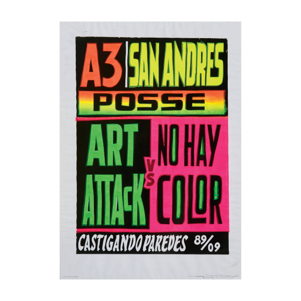 Sixeart. Sergio Hidalgo Paredes (Barcelona, 1975)  A3 San Andrés.  Técnica mixta sobre papel. Firmado. 