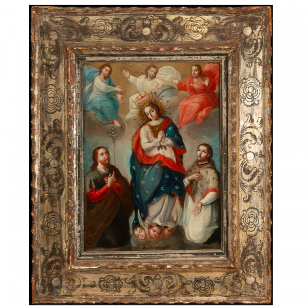 Atribuido a JOSÉ DE PÁEZ (Ciudad de México, 1721-1780) "Nuestra Señora de los Ángeles" Escuela Colonial Novohispana, siglo XVIII.   Óleo sobre cobre