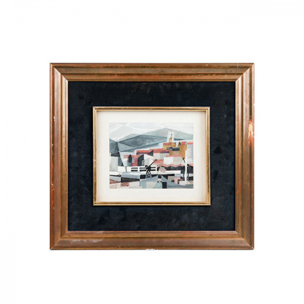 Gouache s/papel: 'Muelle de Uribitarte'. NICOLÁS MARTÍNEZ ORTIZ DE ZÁRATE. Firmado.