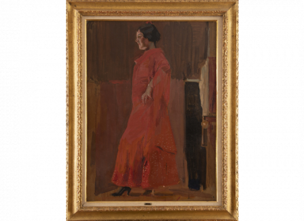 JOAQUÍN SOROLLA Y BASTIDA (Valencia, 1863 - Madrid, 1923) Flamenca con traje rojo