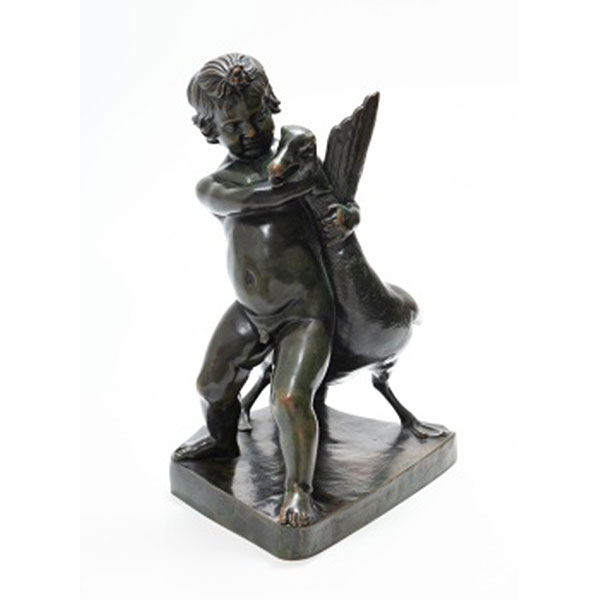 ESCUELA FRANCESA  (Pp. S. XIX) "Niña con pato" Firmado: F. Barberienne. Fundidor