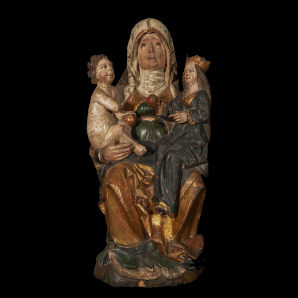 Escuela Alemana del siglo XV - Santa Ana, la Virgen y el Niño.    Madera tallada y policromada. 