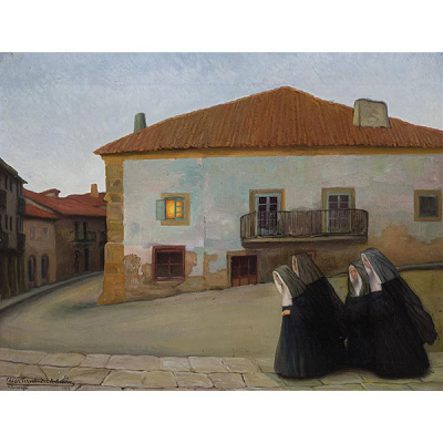 Cesar Fernandez Ardavin.    &quot;El convento de Reinosa&quot;. Óleo sobre lienzo. Firmado y localizado (Reinosa) en el ángulo inferior izquierdo.