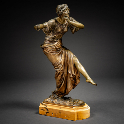 &quot;Flautista&quot; Escultura modernista en bronce dorado.  PAUL PHILIPPE (1870-1930)