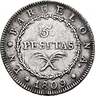 Moneda 1809 Cataluña Napoleonica Barcelona 5 Pesetas M.B.C.