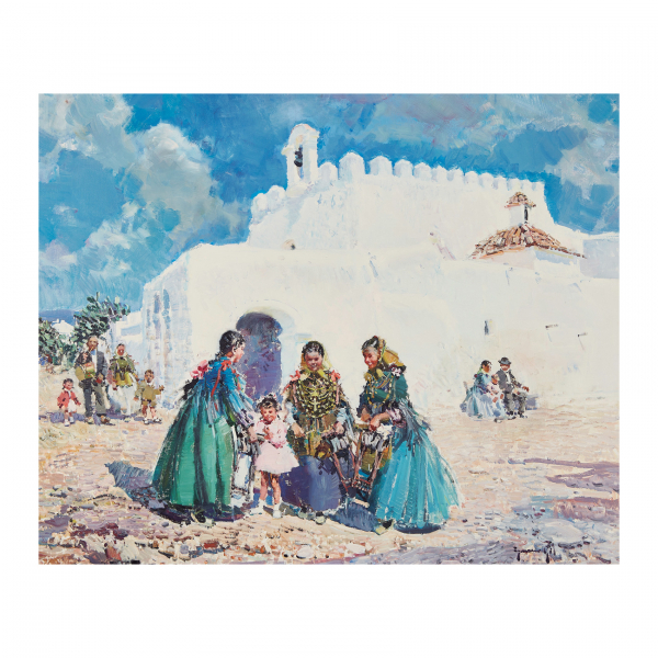 Ignacio Gil Sala (Barcelona, 1913-2003)  Ibicencas.  Óleo sobre tela. Firmado. 