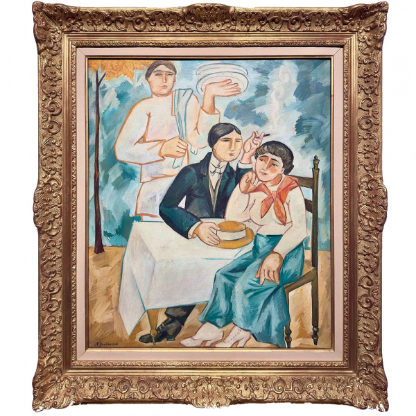NATALIA GONTCHAROVA (Ladyjino, 1881 – París, 1962) "Au café" (1912–1913).     Óleo sobre lienzo. 