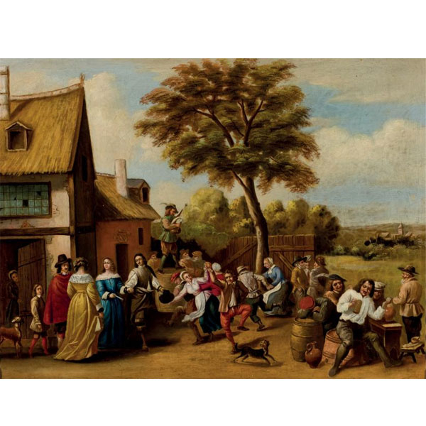 Escuela Holandesa S. XIX.  &quot;Fiesta popular&quot;. Óleo sobre lienzo.