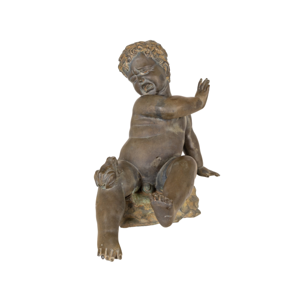 Escuela belga, s.XIX.  El niño y la rana.  Escultura en bronce patinado. Firmada B. Rosseau.