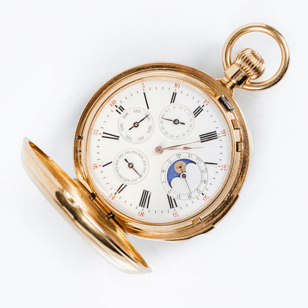 Reloj saboneta suizo para el relojero minorista A. CHAILLET (Paris). En sólida caja de oro amarillo 18 K 