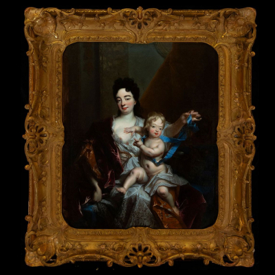 Nicolas de Largilli&egrave;re (Par&iacute;s, 1656 - 1746) "Retrato de Marie Madeleine Mercier y Luis de Borb&oacute;n, 2&ordm; duque de Breta&ntilde;a" (c.1708).   &Oacute;leo sobre lienzo.