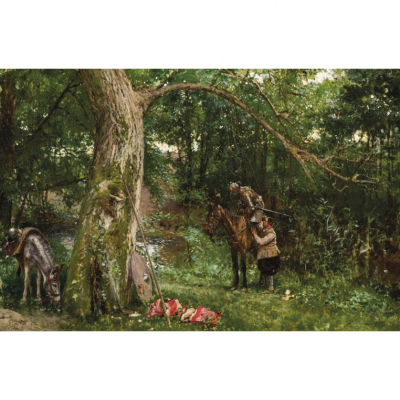 Moreno Carbonero.   &quot;Escena de El Quijote (1906)&quot;. Óleo sobre lienzo. Firmado 