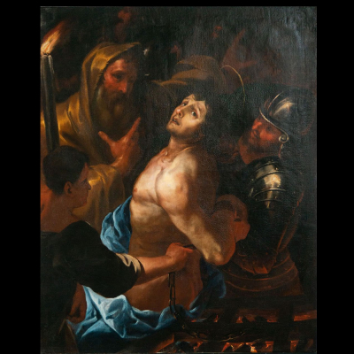 &quot;El Prendimiento de San Sebastián&quot; Escuela romana del siglo XVII, círculo de Annibale Carracci.    Óleo sobre lienzo. 