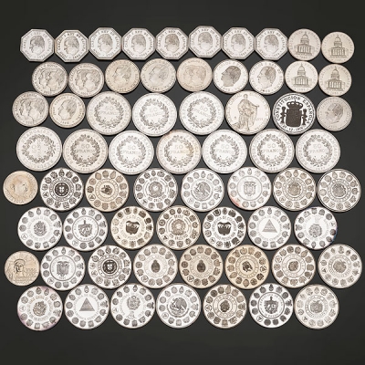 Conjunto de 64 monedas en plata de ley, 925.
