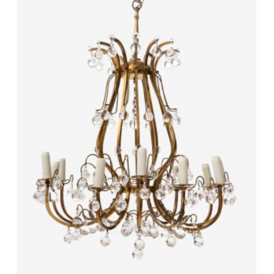 Lámpara de techo de 12 brazos en bronce con bolas de cristal. Estilo Luis XVI.  Época: S. XX