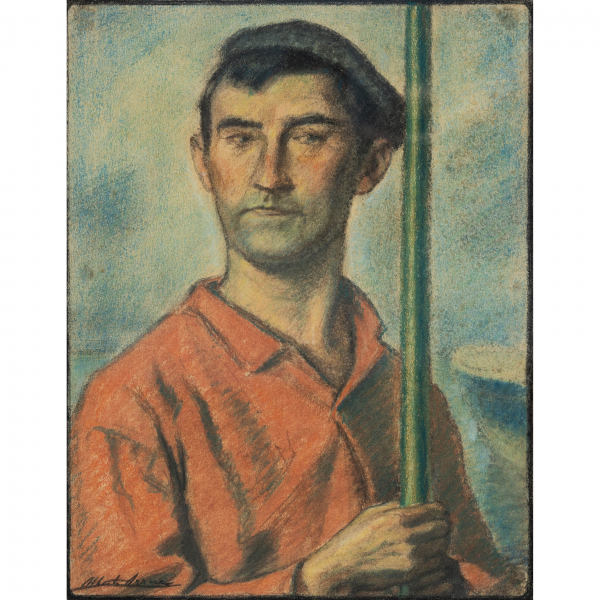 &quot;Pescador con Kaiku rojo y remo&quot;  ALBERTO ARRUE(Bilbao, 1878 -Llodio, 1977)