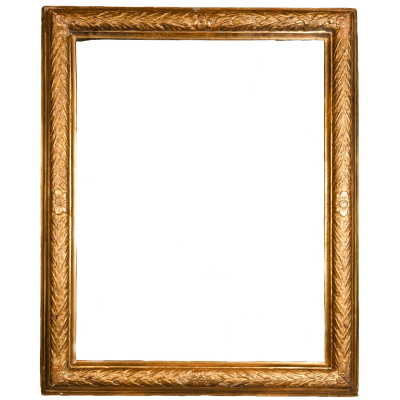 Marco en madera moldurada y dorada con motivos florales y vegetales tipo laurel, fles. del s.XVII-ppios. del s.XVIII.