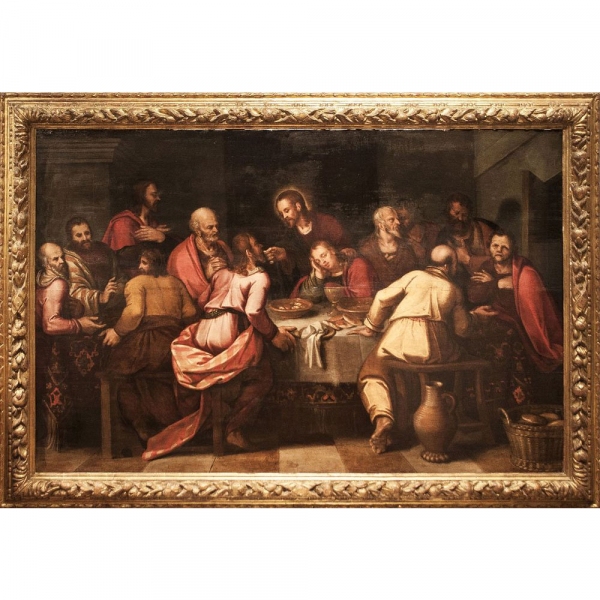 Escuela Italiana veneciana del siglo XVI "La &uacute;ltima cena". &Oacute;leo sobre tabla.