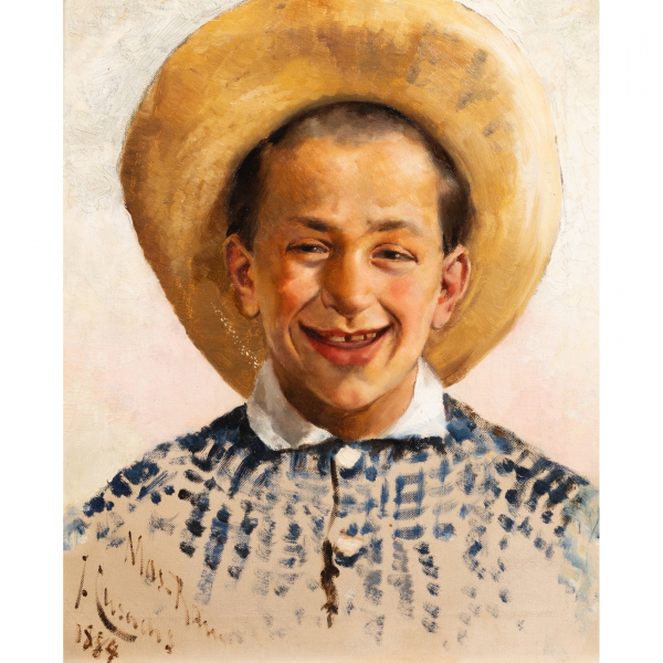 Josep Cusachs Cusachs (Montpellier, Francia, 1851-Barcelona, 1908)  Retrato de niño.  Óleo sobre tela. 