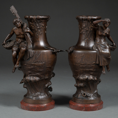 Pareja de jarrones en calamina FRANCOIS MOREAU 