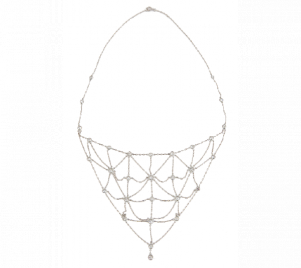 Collar de chatones de brillantes y cadena en platino formando un frente de retícula. 